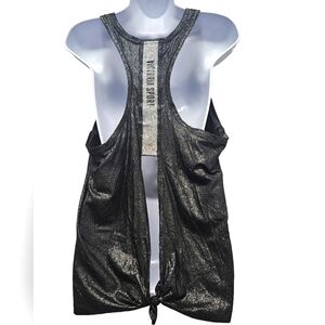 Victoria's Secret Sport Black Sparkle Racer Tie Back Tank Top Workout Large